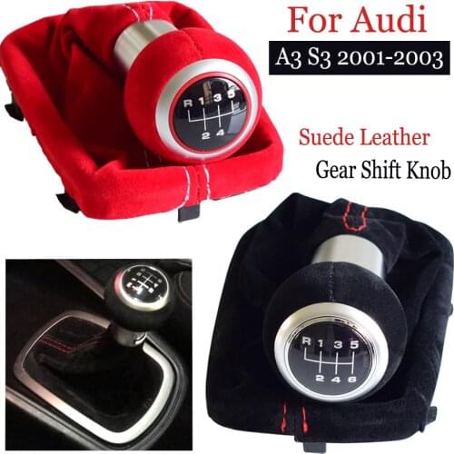 New car styling Black Red 5/6 Speed Suede Leather Complete Gear Shift Knob boot cover Gaiter For Audi A3 S3 2001 2002 2003
