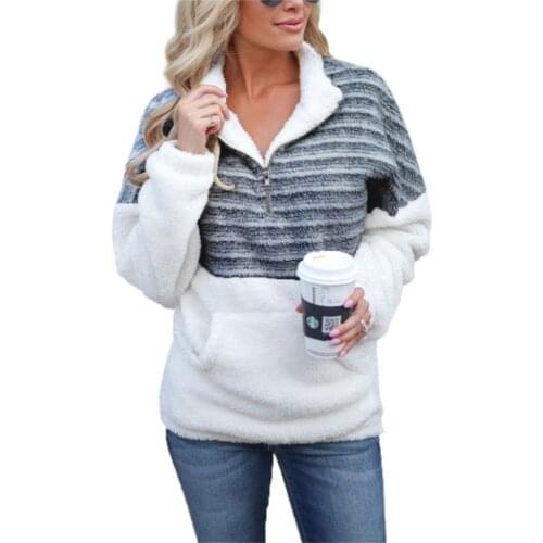 Autumn/winter New Style Ladies Thick Hedging Fashion Striped Stitching Sweater Plus Size Ladies Fleece Half Zipper Warm Clothing