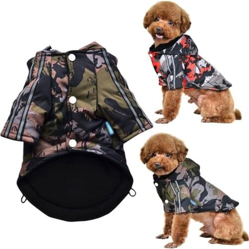Autumn Winter Camouflage Reflective Silk Design Cotton Dog Clothes With Hat Puppy Pattern Coat Dog Costume