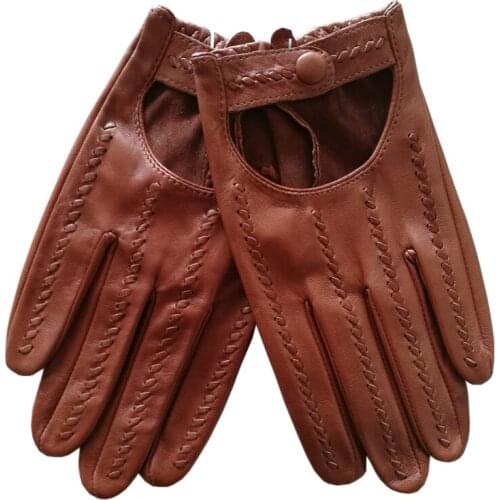 Latest 2020 Mans Genuine Leather Gloves Spring Summer Breathable Thin Unlined Driving Tea Color Sheepskin Gloves Male M063N4