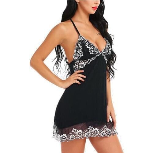 Sexy Hot Women black Lace Night Dress Lingerie V Neck Night Gown Summer Sleepwear Spaghetti Strap Nighty Sleep Wear