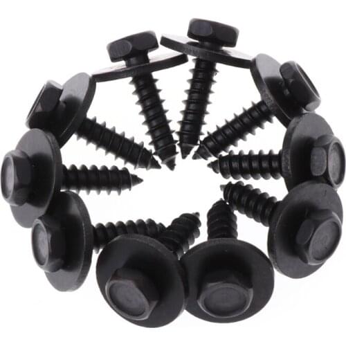 10 Pcs 4.8x19mm Self-Tapping Screws Captive Loose Washer 8mm Hex Head Black