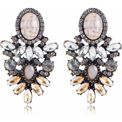 YaYi White Brown Glass White Rhinestone Brown Stone Earring Womens Fashion Ancient Gold Earrings gems Long Earrings For Women