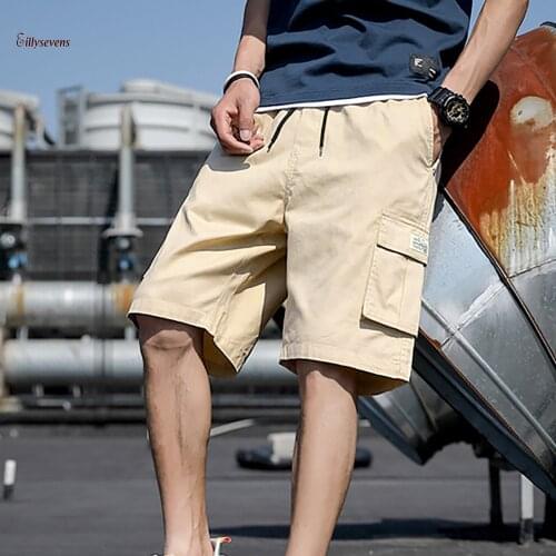 Summer Fashion Casual Men Solid Color Cargo Shorts Multi-pockets Drawstring Fifth Pants Short Sports Work Trousers For Men Male