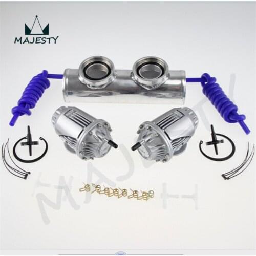 SSQV TYPE-4 TWO 2.5" TURBO BLACK BLOW OFF VALVE+ SILVER DUAL PORT FLANGE ADAPTER PIPE