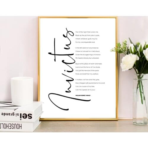 William Ernest Henley Invictus Poem Print Inspirational Poster Literature Gift Motivational Art Canvas Painting Study Wall Decor