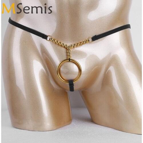 Men Jockstrap Lingerie Sexy Crotchless Transparent Panties Sissy G-String Tanga Thong Gay Erotic Penis O-ring Bead Bikini Briefs