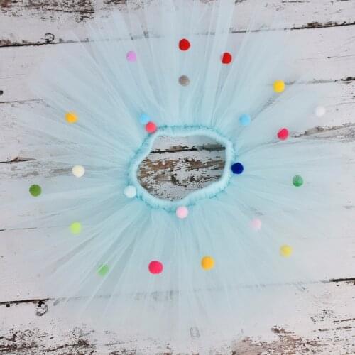 Aqua Blue Baby Girls Pom Pom Tutu skirt Baby Birthday Party Costume Kids Sprinkle Skirt Infant Toddler Tulle Skirt Newborn-5T 6T