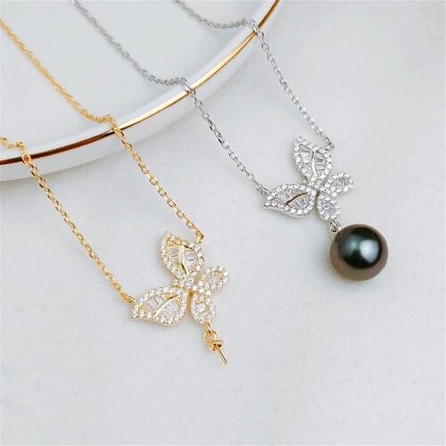 DIY pearl accessories 925 silver Blank pearl Sets of Chain Setting Base empty pendant chain with