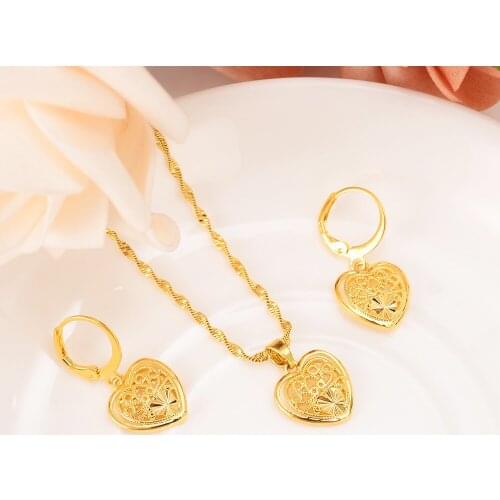 Gold Necklace Earring Set Women Party Gift Dubai love heart crownJewelry Sets bridal party gift DIY charms girls kid Jewelry