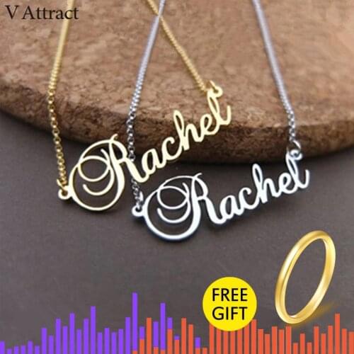 Cursive Script Name Choker Necklace Women BFF Jewelry Personalized Name Pendants Necklaces Stainless Steel Chain Christmas Gift