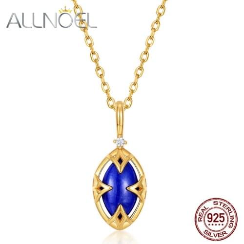 ALLNOEL Solid 925 Sterling Silver Choker Pendant Necklace For Women Lapis Lazuli White Crystal Jewelry Components New Gift
