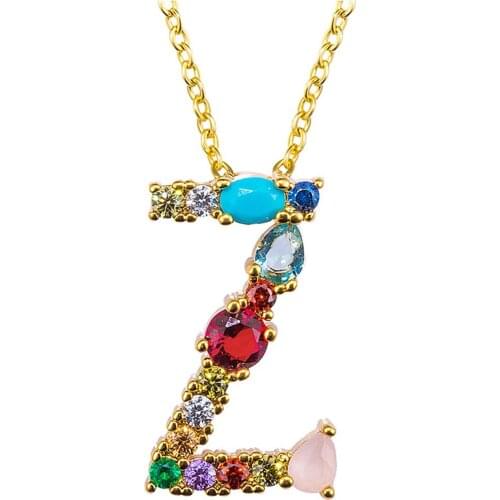 Multicolor Charm Gold Pendant Necklace Micro Pave Zircon Initial 26 Letter Necklaces Couple Name Necklace Christmas Gift