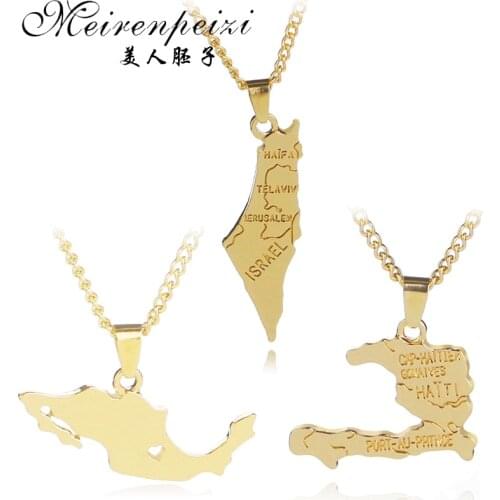 Gold World Map Israel Peru Haiti Peru Florida Pendant Necklace Holy Land Necklace Love Country Pendant Israeli Jewelry Gifts