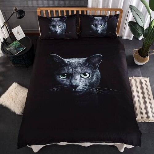 2/3 Pcs 3D Black Cat Owl Bedding for Cartoon Animals Duvet Quilt Cover Sets Bedding Decor Comfortable Bedclothes Single/double