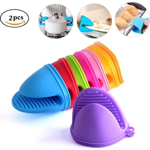 2PCS Mini Oven Gloves Silicone Microwave Pot Clamp BBQ Glove Heat Resistant Cooking Pinch Mitts Potholder Kitchen Cooking Baking