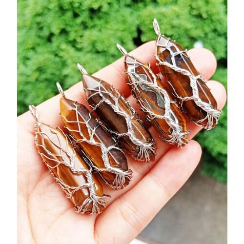 5pcs Tiger eye Gems stone Tree Of life Pendants Chakra Reiki Healing Amulet Wholesale