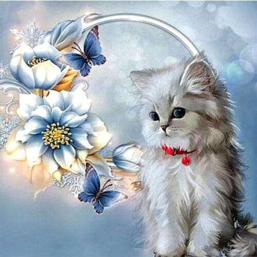5D DIY Diamond Embroidery Cat Full square / Round 5d Diamond Painting Cross Stitch Kits Diamond Mosaic Flowers Decor gift GH341