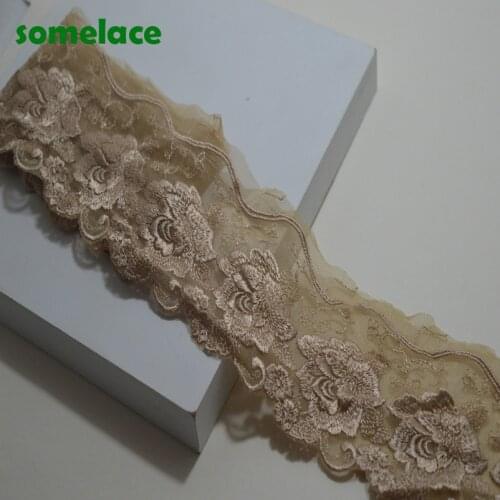 8cm wide(5Yds/lot)brown gauze pattern embroidery lace Hight quality lace fabrics embroidered lace Somelace19031310