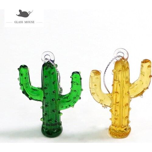 Home Fairy Garden Decor Accessories Hanging Glass Cactus Art Figurines Ornaments Ins Style Mini Simulation Plant Pendant Gifts