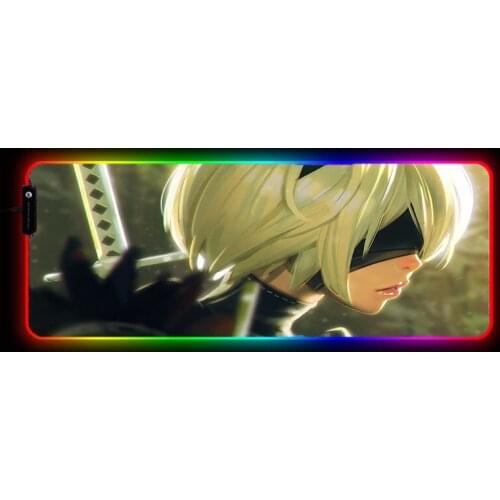 Mairuige Nier Automata Anime RGB Gaming Large Led Computer Mousepad Big Mouse Mat with Backlight Carpet for Keyboard Desk Mat