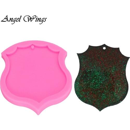 DIY Shiny Police badge shield Silicone key ring Pendant with hole accessories mold for Key Chain Craft Clay resin Molds DY0069