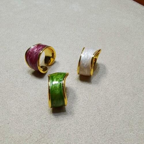 European and American simple vintage enamel ring Vintage color glaze opening can adjust French court index finger ring