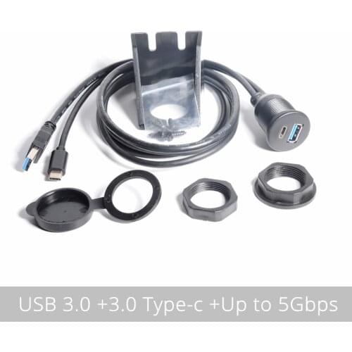 USB Type C 3.0 and USB 3.0 Male to Female AUX Car Mount Flush Cable Waterproof Extension for Car Truck Boat Motorcycle Dashboard