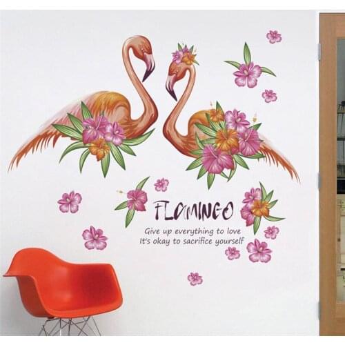 Beautiful Couple Flamingo Wall Sticker For Office Living Room Bedroom Home Decoration Animal Mural Art Diy Bird Decals Posters
