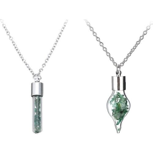 Creative Wishing Bottle Necklace Sea Grasses Drop Pendant Necklace Fashion Mini Glass Seaweed Long Chain Unisex Jewelry Gift