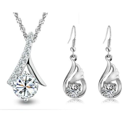 The wings of the angel silver plated zircon parure bijoux femme short necklaces and earrings jewelry set for women