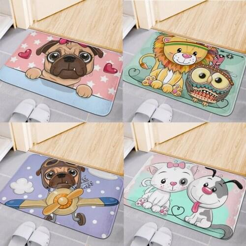 Cute Welcome Mat Tribal Animal Print Floor Door Mat for Hallway Decor Cartoon Cat Dog Lion Doormat Non-Slip Soft Flannel Carpet