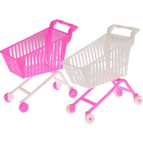 Mini Supermarket Handcart Shopping Utility Cart Mode Storage Toy Doll Accessories Gifts for Kids Pink White Random Color