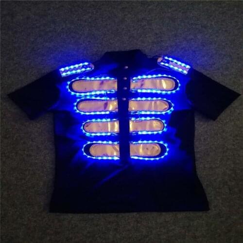 X01 Ballroom dance led costumes RGB colorful light men stage weras Short-sleeve summer performance outfit dj dress clothe party