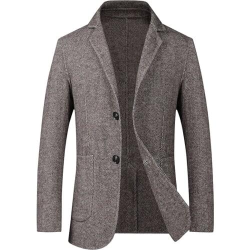 Men Blazers Autumn Winter Herringbone Woolen Formal Casual Fabric Single Breasted Suit Jackets Slim Fit Business Work Daily Life