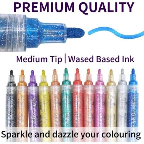 12 Colors Highlighter Pen Set Cute Glitter Color Markers Painting Writing Tool For Girl Kids Gifts DIY School Art Stationery
