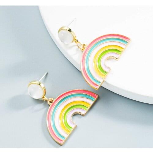 New Korea Simple Cute Colorful Cartoon Metal Rainbow Shaped Clouds Drop Dangle Earrings for Women Personality Jewelry Wholesale