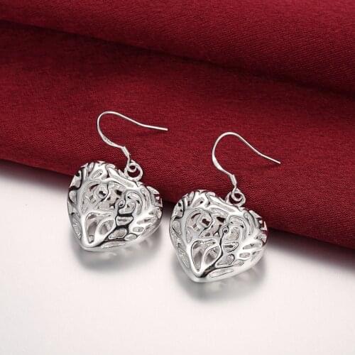 New 925 Sterling Silver Earrings Fashion temperament Women Beautiful hollow heart Earrings Gifts Street all-match Jewelry