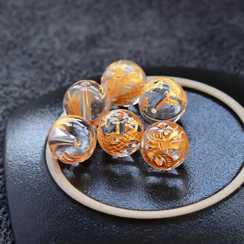 Wholesale 6 beads/pack Natural Clear Quartz Golden&Silvers Dragon Bead 8mm 10mm 12mm Craved Dragon Stone Beads for jeweley diy