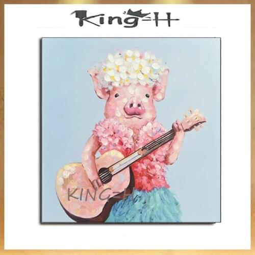 Hand Painted Pig Oil Painting Wall Art for Living Room Home Decorative Wall Decorative Animal Art Pig for Children Room Home