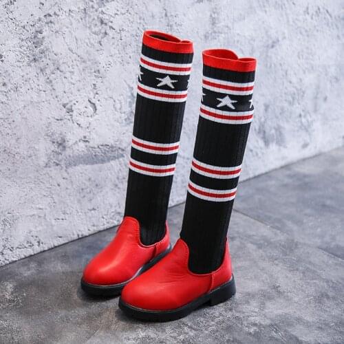 Girls' Boots Childrens Knitted Warm Autumn Winter Cotton 2021 New High-tube Princess Shoes Over-the-knee Socks Boots Cute Hot