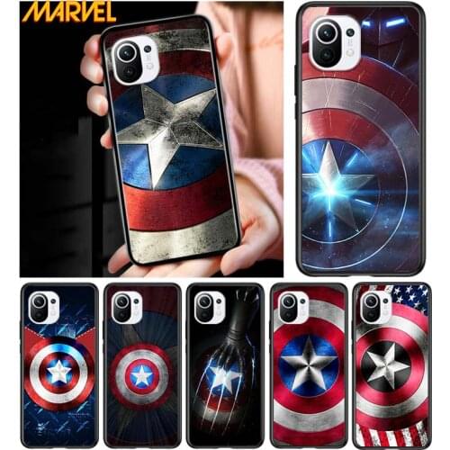 Shield captain america marvel for Xiaomi Mi 11 10T Note10 Ultra 5G 9 9T SE 8 A3 A2 A1 6X Pro Play F1 Lite 5G Black Phone Case