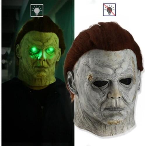 LED Horror Michael Myers Mask Halloween Kills Mask Cosplay Scary Killer Full Face Latex Helmet Halloween Party Costume Props