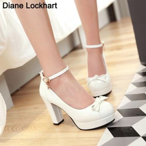 Women Sweet Bow High Heels High Heel Shoes Platform Bottom White Pumps Ladies Evening Dress Wedding Party Shoes Big Size 41 42