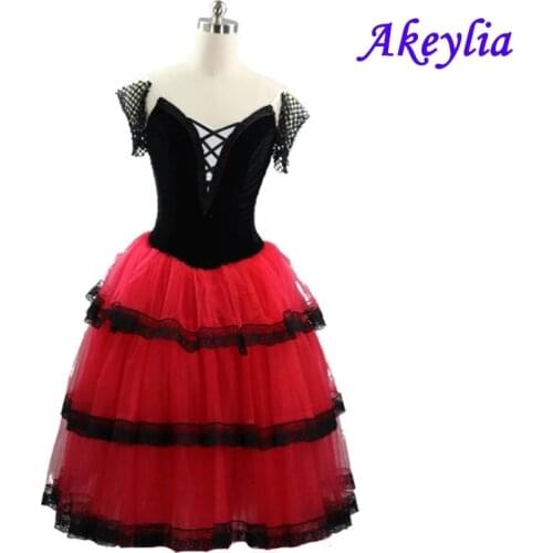 Adult Black red Spanish dress Girls Dance black white Long Romantic Ballet dress Performance Costumes royal blue women JNBL08