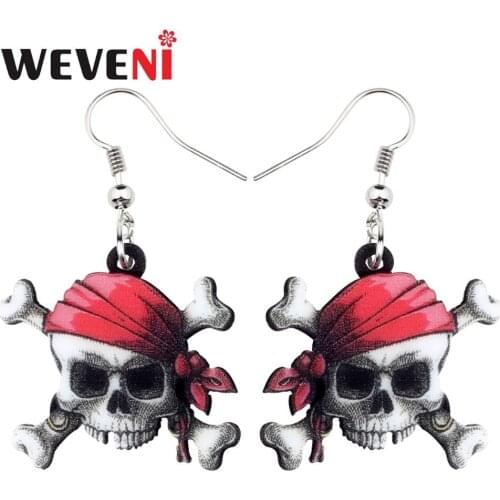 WEVENI Acrylic Halloween Anime Pirate Skull Earrings Drop Dangle Trendy Punk Jewelry For Women Girls Female Gift Fashion Charms