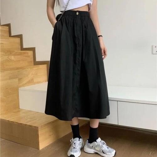 2021 Korean Casual Sister Skirt Black White Autumn Fall Long Skirts for Women Plus Size Student Girls Maxi faldas largas mujer