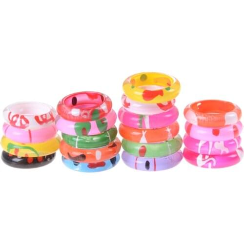 10Pcs/set Acrylic/Resin Mix Painted Assorted Baby Kids Girl Childrens Cartoon Rings For Christmas Gift Color Random