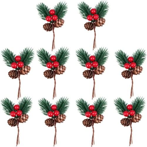 10Pcs Creative Pine Picks Novelty Simulation Christmas Berry Pine Cone Decor