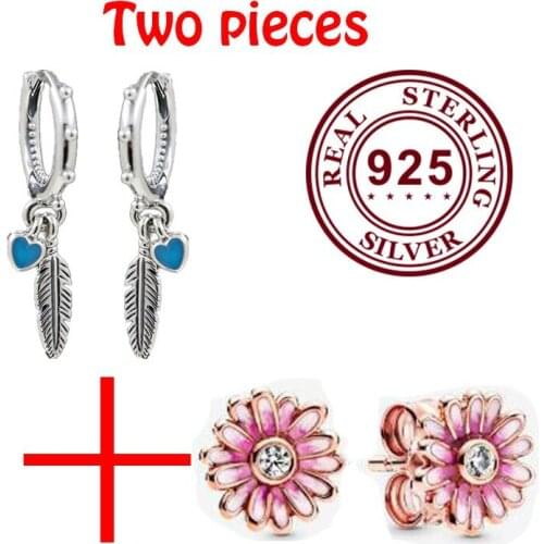 100% 925 Sterling Silver Pan Earring Fashion Leaf And Rose Gold Daisy Earrings For Women Wedding Gift Fashion Jewelry